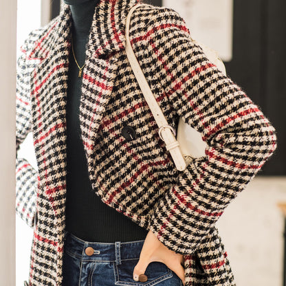 Women's Double-breasted Double-breasted Jacket With Checkered Woolen Waist