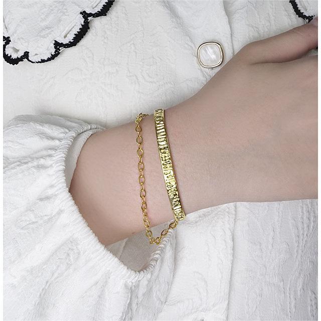 117 Korean Style INS Special Interest Light Luxury Design Versatile Pleated Texture Chain Bracelet Sterling Silver