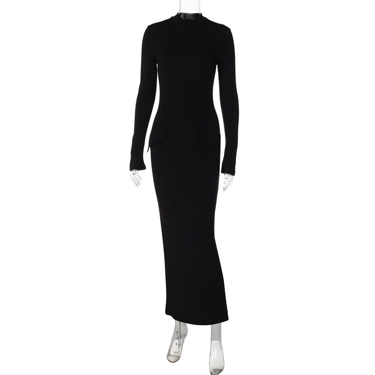 Women's Fashion Half-high Collar Long Sleeves Long Dress