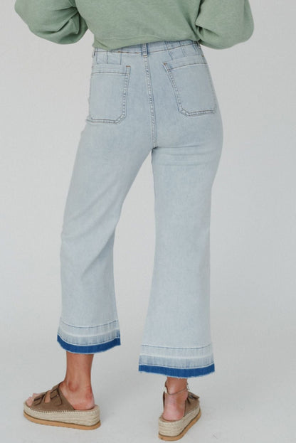 Beau Blue Acid Washed Contrast Hem Pocketed Cropped Jeans