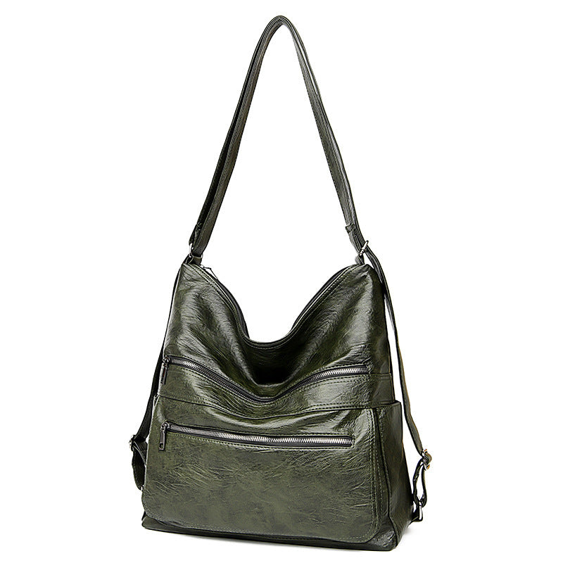 Bolso de hombro con cremallera doble para mujer, bolsos de alta capacidad, mochila ajustable