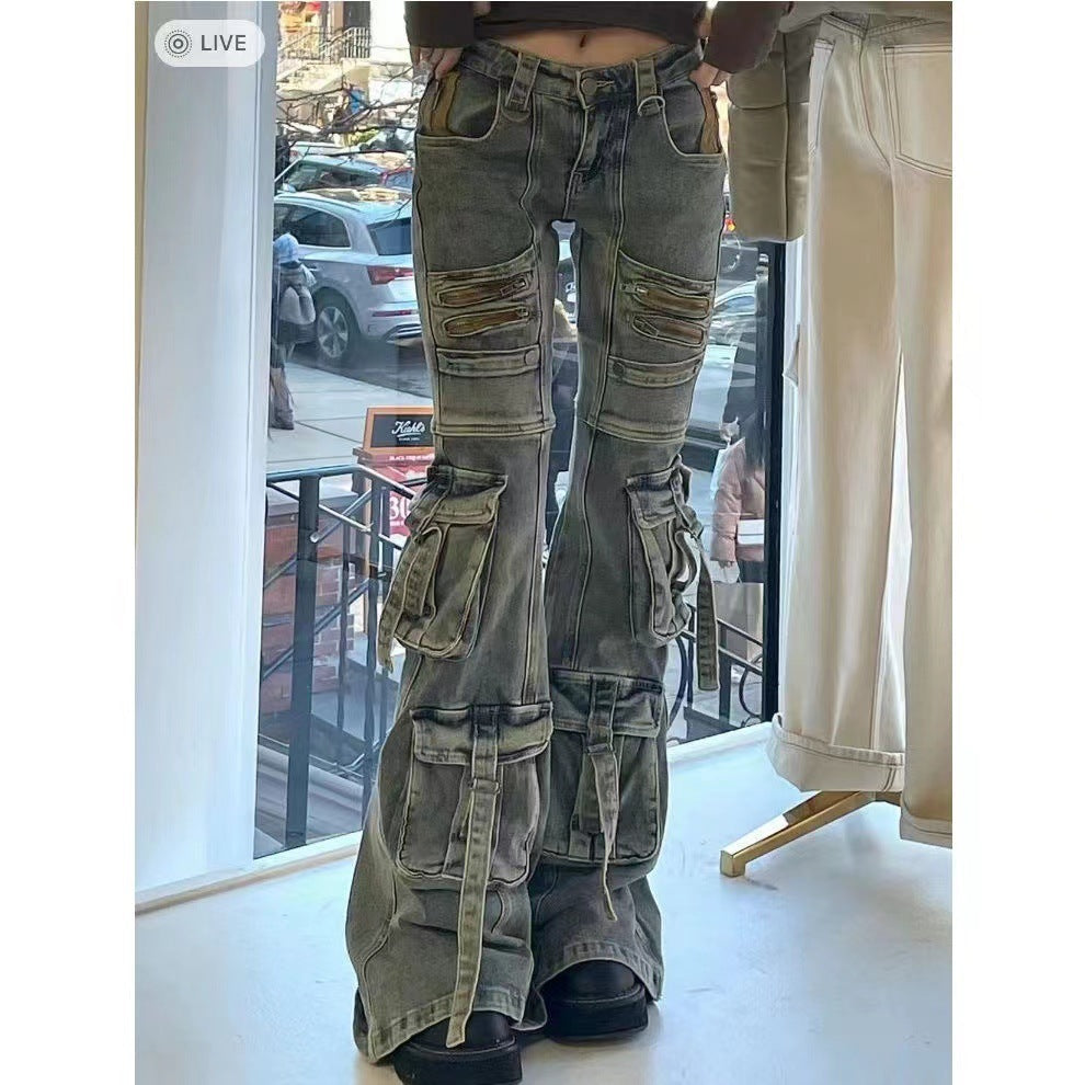 Outillage Pantalon à cloche Jeans usé multi-poches