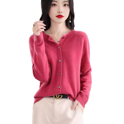 Wool Round Neck Cashmere Cardigan Knitted Coat