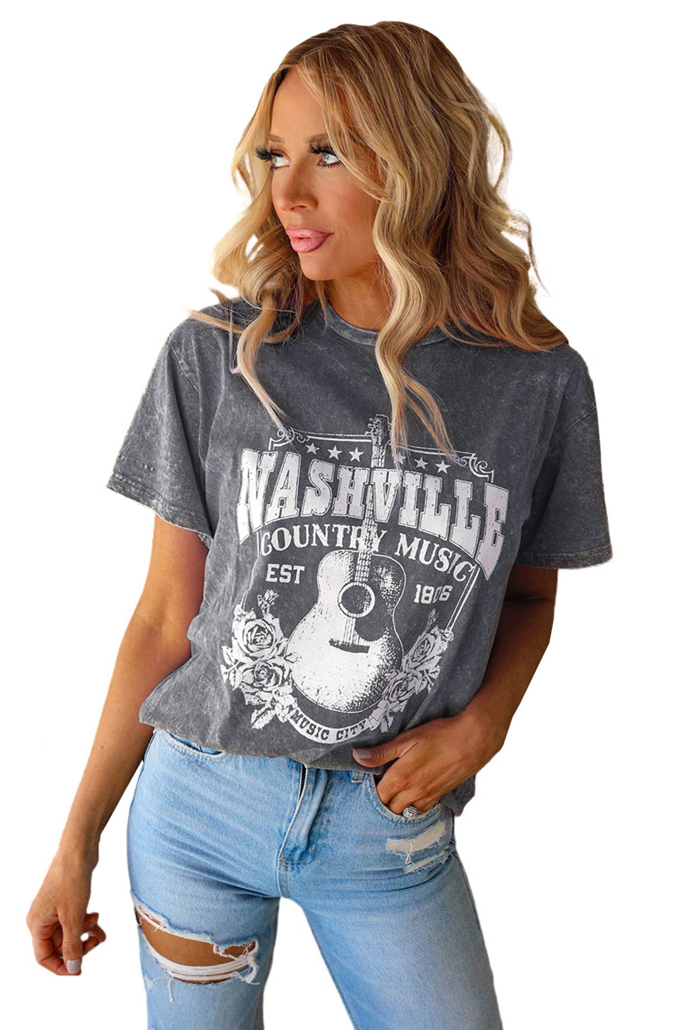 Fiery Red Nashville Music City Graphic Mineral Washed Tee