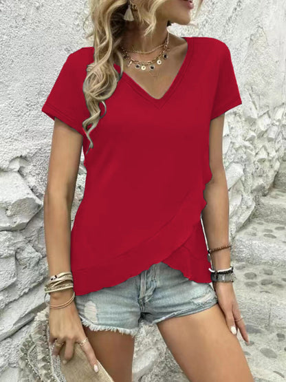 Blusa de manga corta con cuello en V