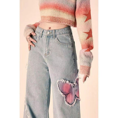 Tie-dyed Butterfly Slightly Spicy Jeans High Waist Slimming