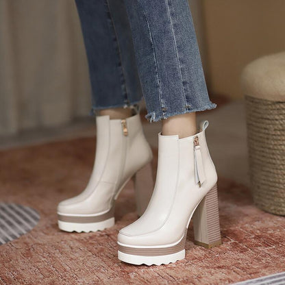 Commuter Round Toe Platform Chunky High Heel Ankle Boots