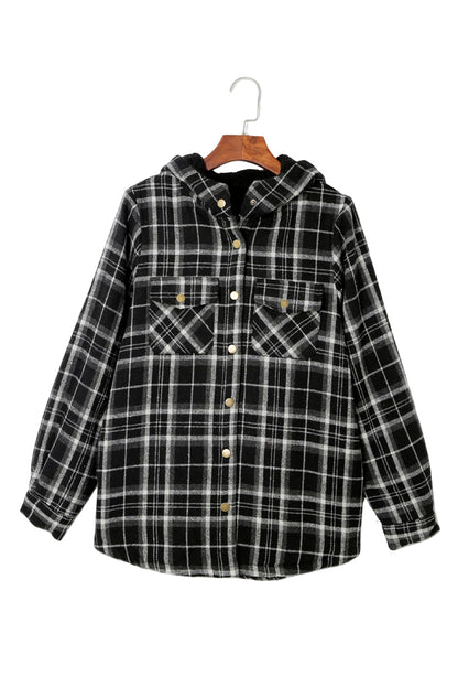 Plaid Pattern Sherpa Lined Hooded Shacket