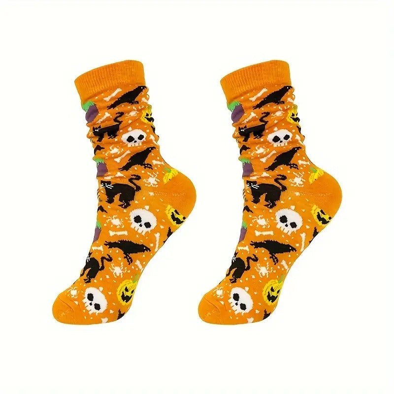 Calcetines divertidos de Halloween para mujeres y hombres, calcetines de vestir de esqueleto para adultos, calcetines de tripulación con calavera y telaraña, regalo novedoso de Halloween