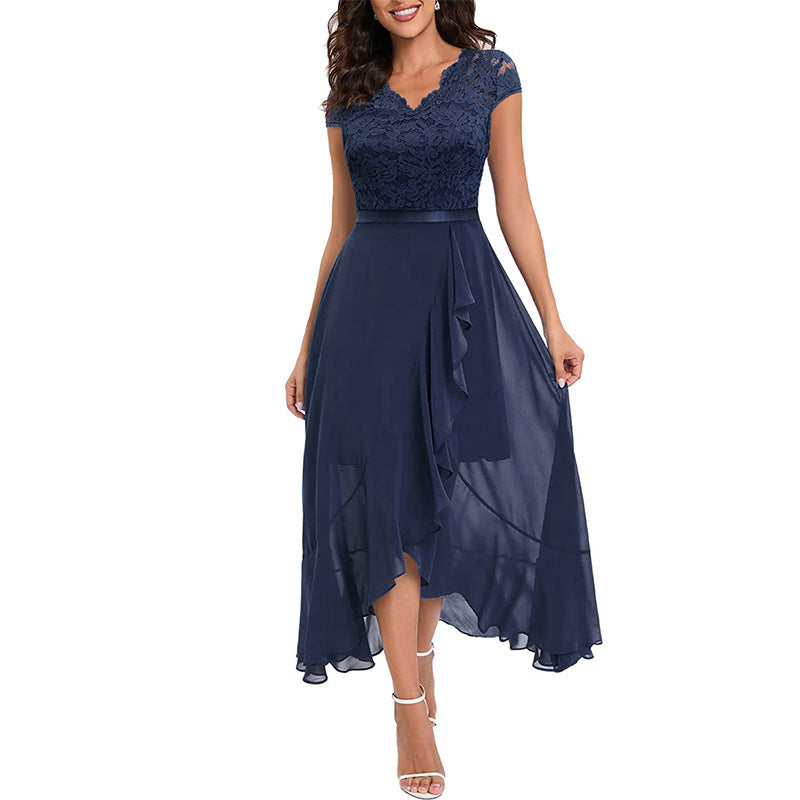 Robe col en V sans manches en dentelle et maille grande taille