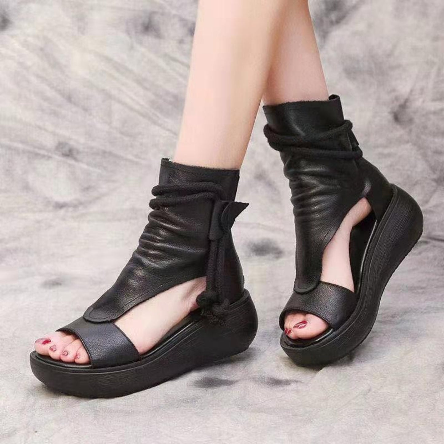 PU Leather Open Toe Wedge Sandals