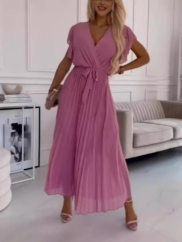 Vestido de color sólido para dama con personalidad de moda