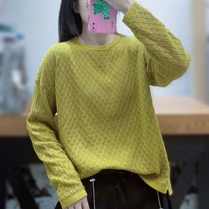 Women's Solid Color Round Neck Texture Loose Casual Long Sleeves Knitted Sweater Sweater