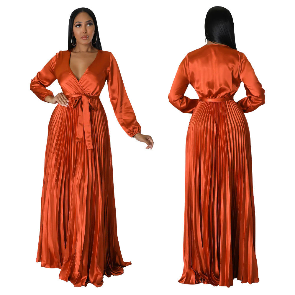 Women's Fashion Lantern Sleeve Pleated Dress