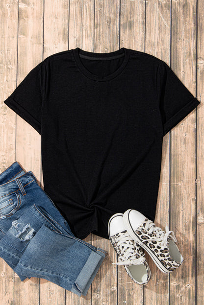 White Casual Plain Crew Neck Tee