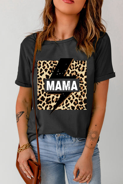 Camiseta gráfica con estampado de leopardo y relámpago de Black Mama