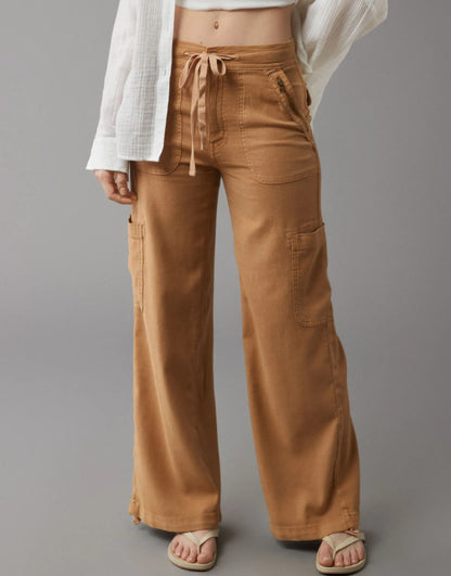 Female Color Elastic-waist Straight-leg Pants