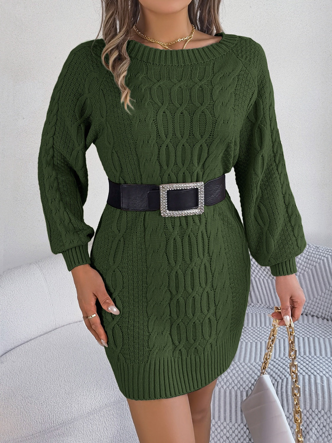 Robe pull à col rond en tricot torsadé