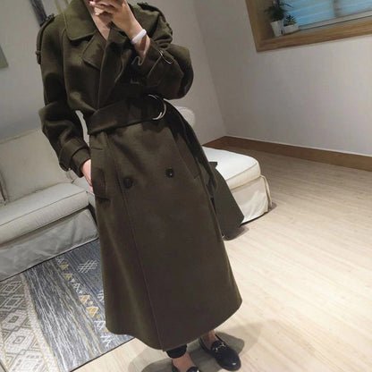 Women's Over-the-knee Over-length Woolen Coat