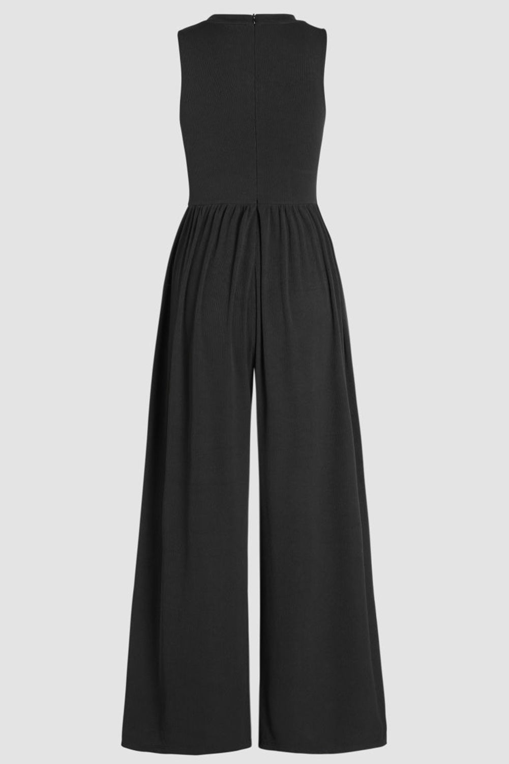 Black Cinched Waist Sleeveless Wide Leg Jumpsuit