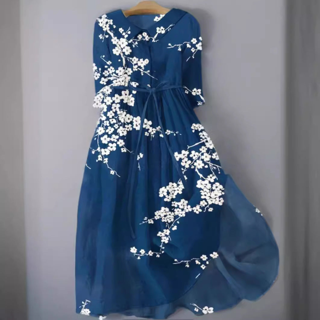 Vestido creativo de manga tres cuartos con sombreado floral