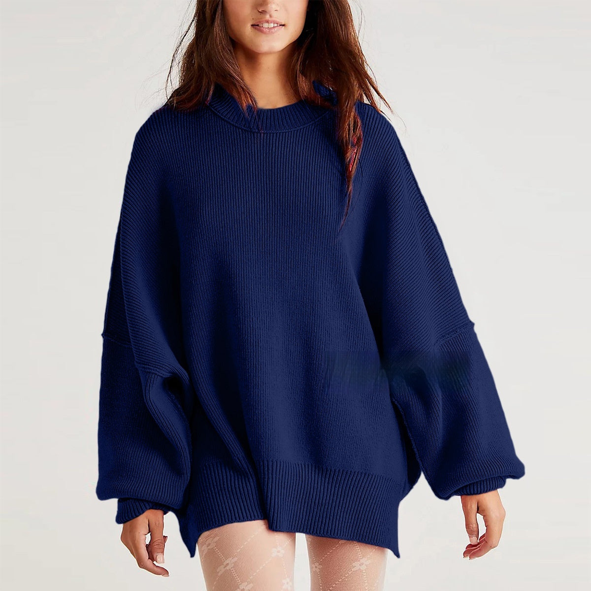 European And American Loose Pullover Sweater Fashion Long Sleeve Split Round-neck Women's Sweater