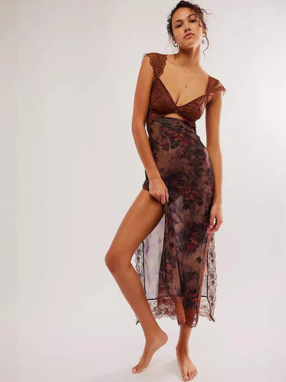 Robe longue de groupe fendue avec coutures pour femmes