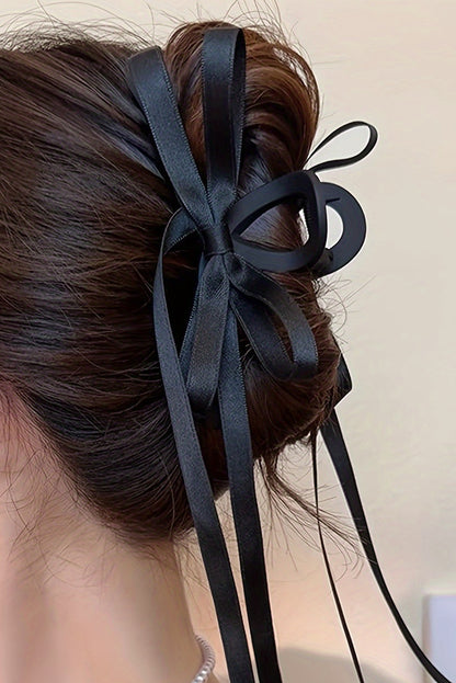 White Elegant Ribbon Long Tail Bow Knot Hair Clip