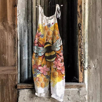 Women's Vintage Print Jumpsuit Sling