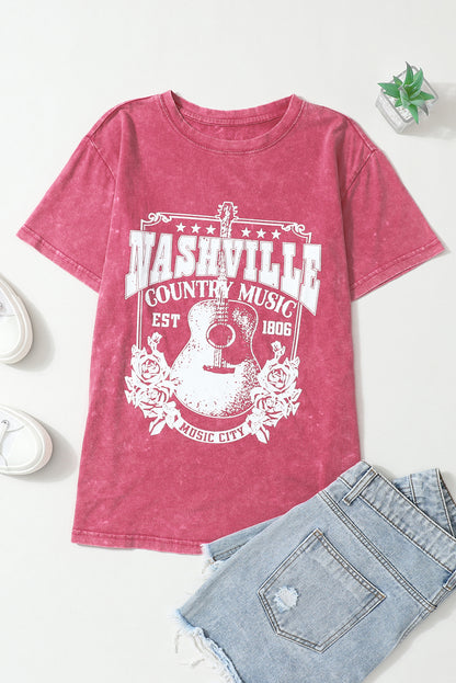 Fiery Red Nashville Music City Graphic Mineral Washed Tee