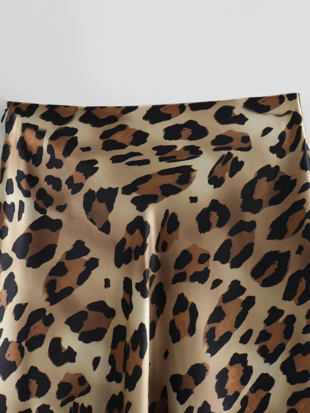 Silk Satin Leopard Print Skirt