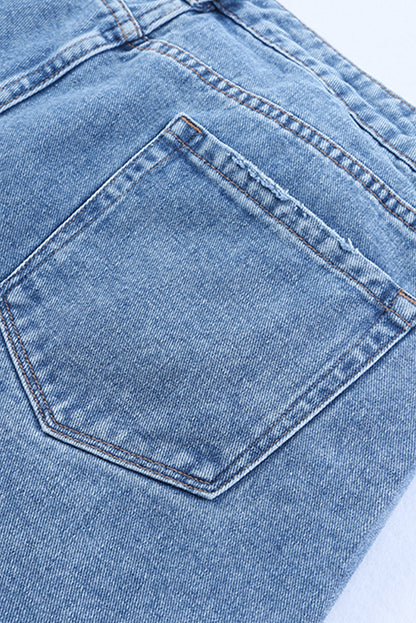 Short en jean taille haute bleu ciel à taille croisée