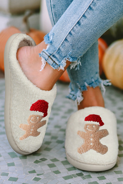 Pantoufles de maison en peluche bonhomme en pain d'épice de noël blanc