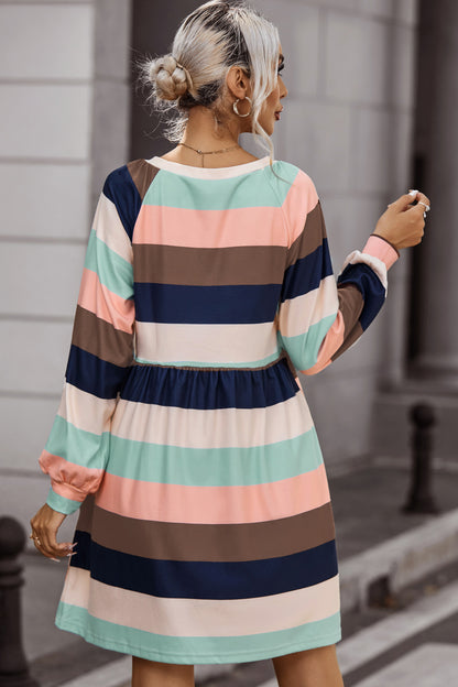 Striped Round Neck Dress with Pockets