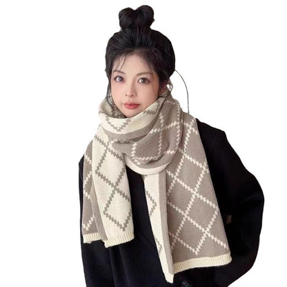 Big Brand Style Diamond Plaid Scarf Student Couple Thickened Warm Wool