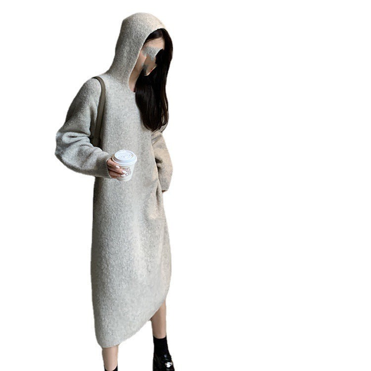 Robe mi-longue à capuche en mélange de peluche douce pour la peau pour femme