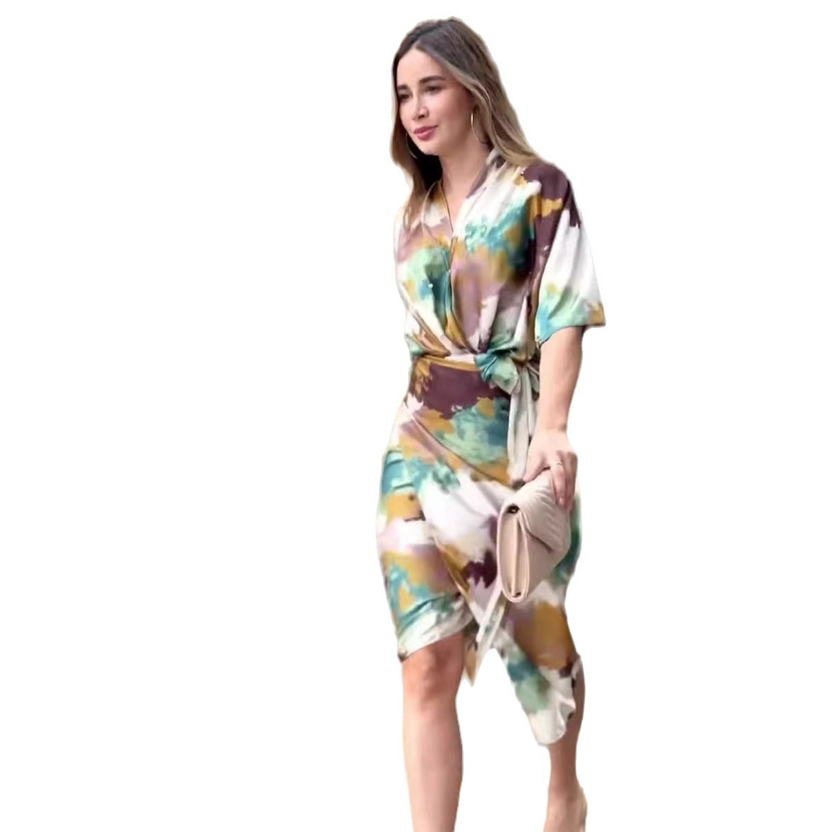 Women's V-neck High Waist Slim Fit Fashion Printed Sheath Dress