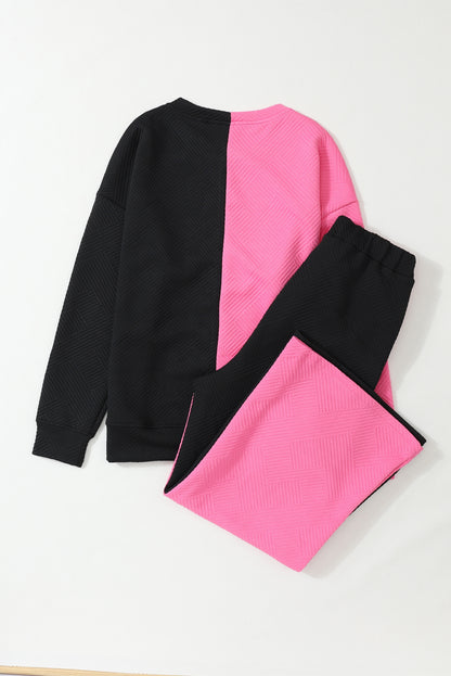 Ensemble sweat-shirt et pantalon à col rond color block