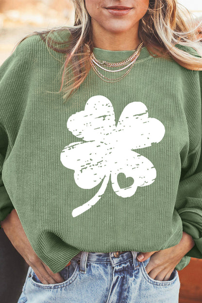 Sudadera con gráfico de trébol desgastado con cordones de San Patricio en verde hierba