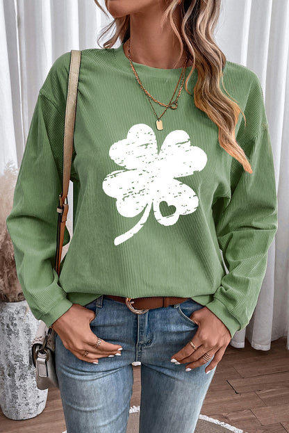 Sudadera con gráfico de trébol desgastado con cordones de San Patricio en verde hierba