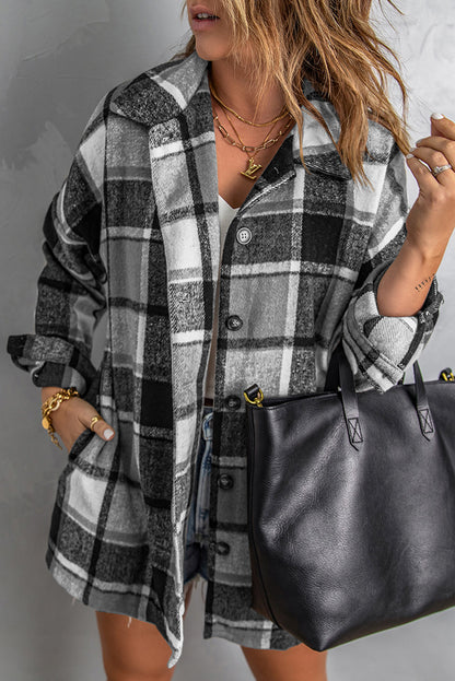 Rose Plaid Print Buttoned Shirt Jacket