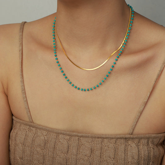 Collier double couche en acier titane turquoise