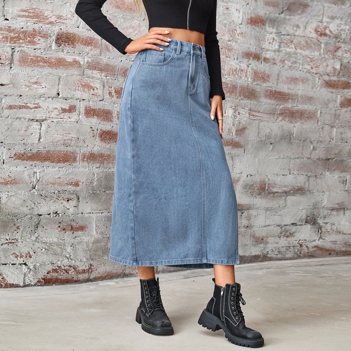 Women's Summer Washed Denim Elastic Waist Denim Skirt