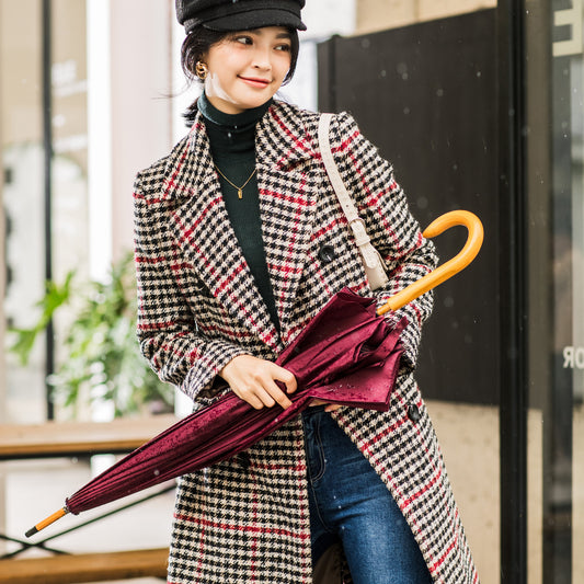 Women's Double-breasted Double-breasted Jacket With Checkered Woolen Waist