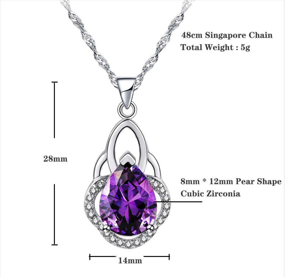 Emma Manor Collier avec pendentif couronne en forme de poire plaqué or blanc 14 carats avec oxyde de zirconium 5A pour femme