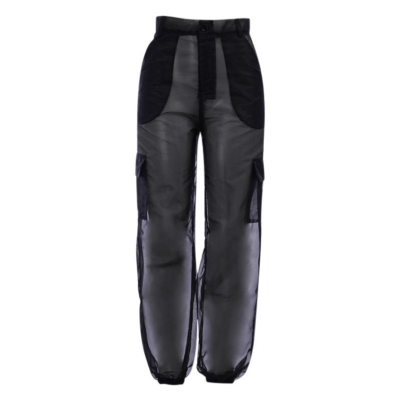 Women's Clothing Mesh See-through Baggy Pants