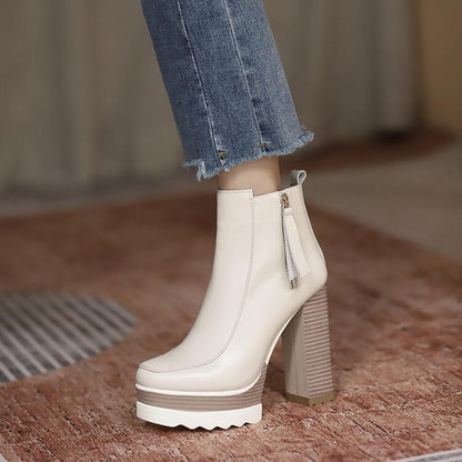 Commuter Round Toe Platform Chunky High Heel Ankle Boots