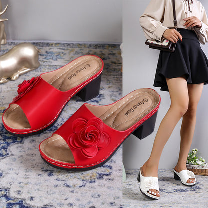 Women's Wedge Flower Solid Color Sandals