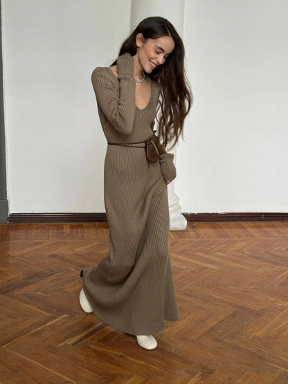 Women's Long-sleeved Thickened V-neck Dress