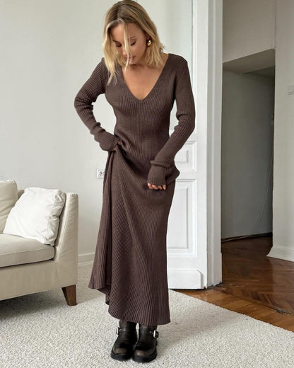 Women's Long-sleeved Thickened V-neck Dress